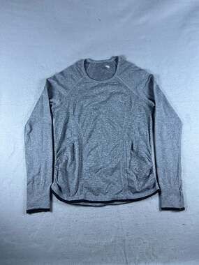 Athleta Fastest Track Top Womens XL Heather Gray Raglan Running Athletic Sports